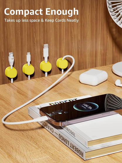 12 Pack Magnetic Cable Clips – [One-Snap Lock] Phone Cord Holder for Desk, Adhesive Magnetic Cord Organiser for Nightstand, Wall, Car – Under Desk Cable Management for Office, Home