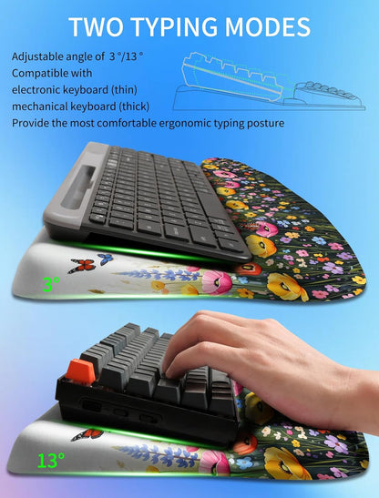 Ergonomic Wave Wrist Rest with Keyboard Stand, Cushioned Palm Rest, Comfortable Integrated Memory Foam for Natural Typing and Relieve Wrist Pain, Dark Night Black
