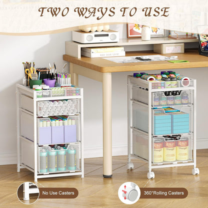 Rolling Utility Cart with 3 Drawers, Craft Organizer and Storage with DIY Divider, Lockable Wheels, Multi-Functional Storage for Art Supplies, Store for Brushes & Paints & Small Parts(Patent Pending)