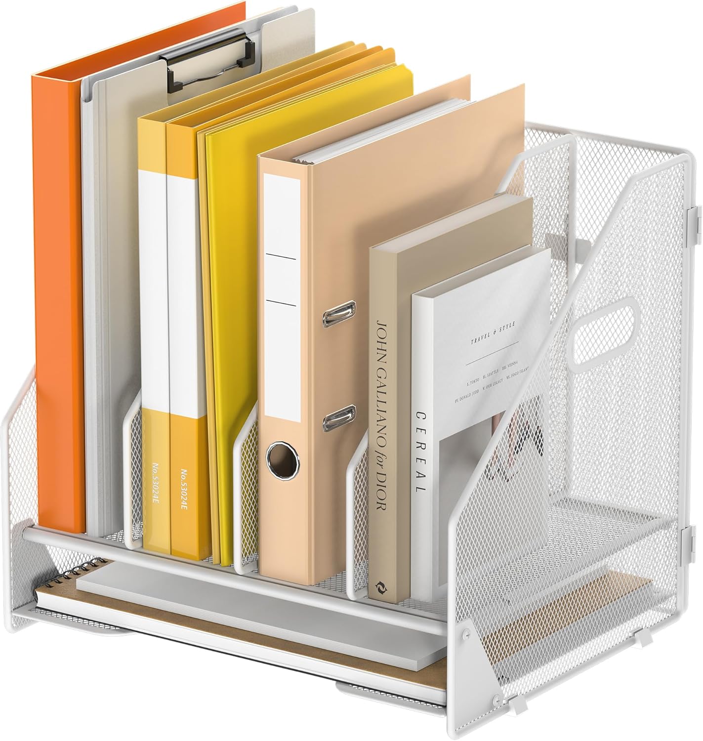 Desk File Folder Holder Organizer-5 Vertical Compartments Racks and Paper Letter Tray,Mesh Magazine File Holder Sorter,Desktop Accessories & Workspace Organizers for Home,Office,School-Black