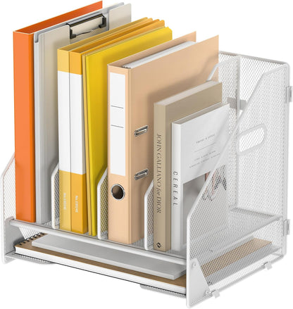 Desk File Folder Holder Organizer-5 Vertical Compartments Racks and Paper Letter Tray,Mesh Magazine File Holder Sorter,Desktop Accessories & Workspace Organizers for Home,Office,School-Black