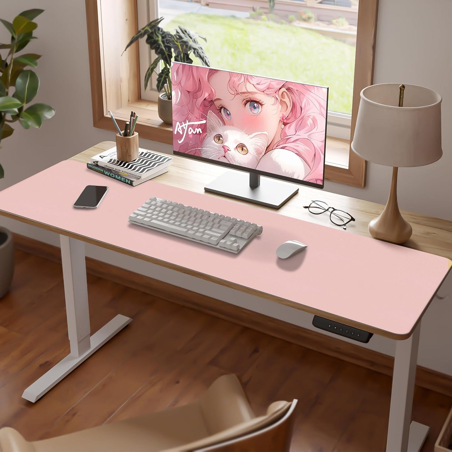 Mouse Pad and Keyboard Wrist Rest, 3-in-1 Large Keyboard and Mouse Pad Set, Ergonomic Wrist Rest for Computer Keyboards, Non-Slip Desk Mat Protector for Women (Purple Pink, 31.5" X 15.7")