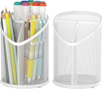 Delifox 2 Pack Pen Holder Mesh Round Pencil (White)