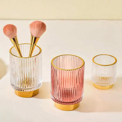 Makeup Brush Holder Organizer,Toothbrush Holders,Desk Pen Pencil Holder,Multifunctional Vintage Glass Brush Cup（L/Green/A3-6-US）