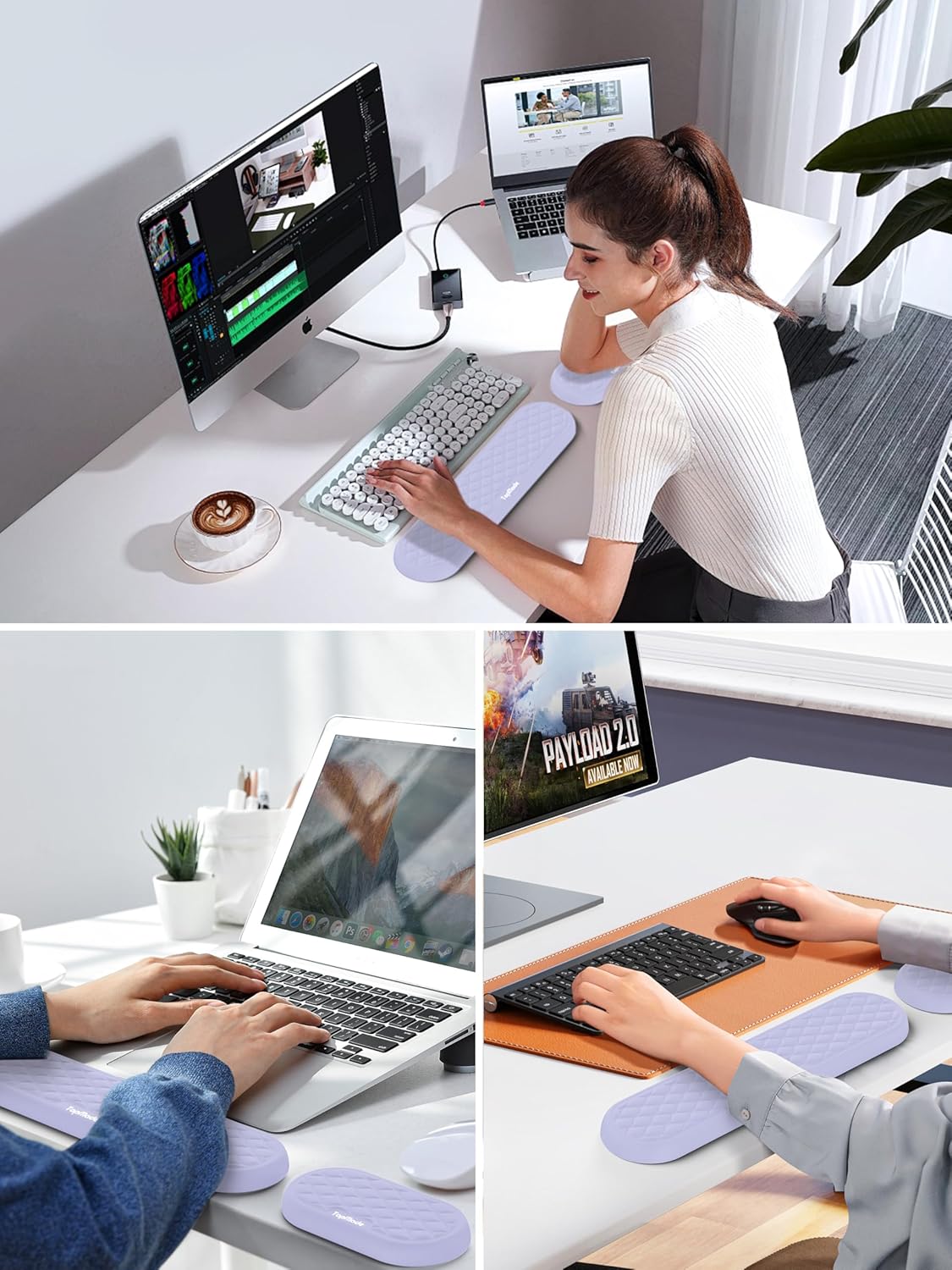 TopMade Upgraded Wider Wrist Rest Set, Soft Memory Foam Keyboard Hand Rest Pad, Computer Ergonomic Keyboard Mouse Wrist Support for Typing Pain Relief, Comfort for Office, Gaming, Study, Black
