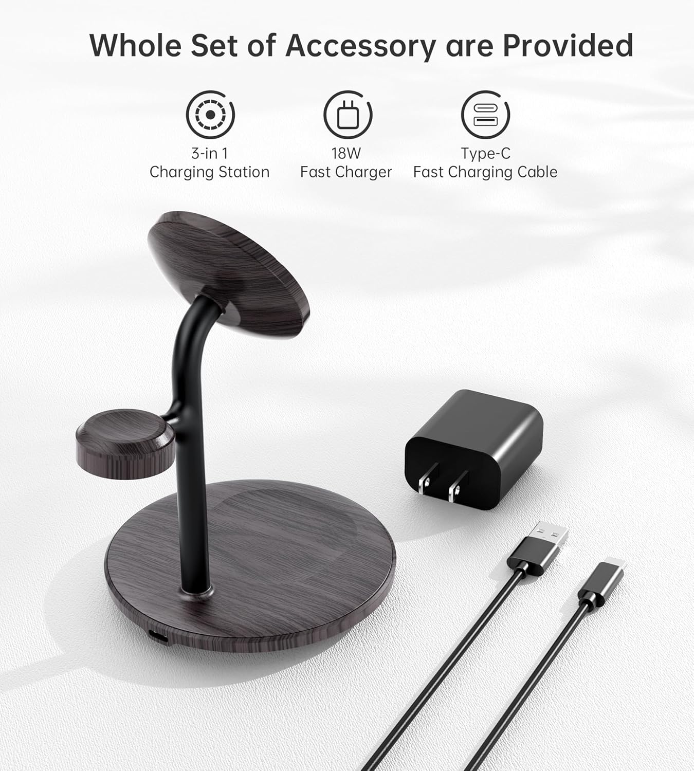 XooFly 3 in 1 Wireless Charging Station for Apple Devices, Fast Wireless Mag-Safe Charger Stand with 20W Adapter for iPhone 17 16 15 14 13 12 Pro Max/Air/Plus/Pro,iWatch,AirPods-Gift for Wife&Husband
