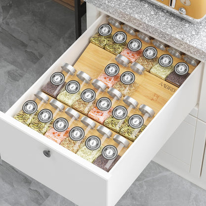 AMBIRD Spice Drawer Organizer, 4 Tier-2 Set Clear Spice Rack Tray Expandable From 11'' to 22'', Seasoning Organizer with non-slip tape for Kitchen, Cabinet, Drawers, Countertop(JARS NOT INCLUDED)