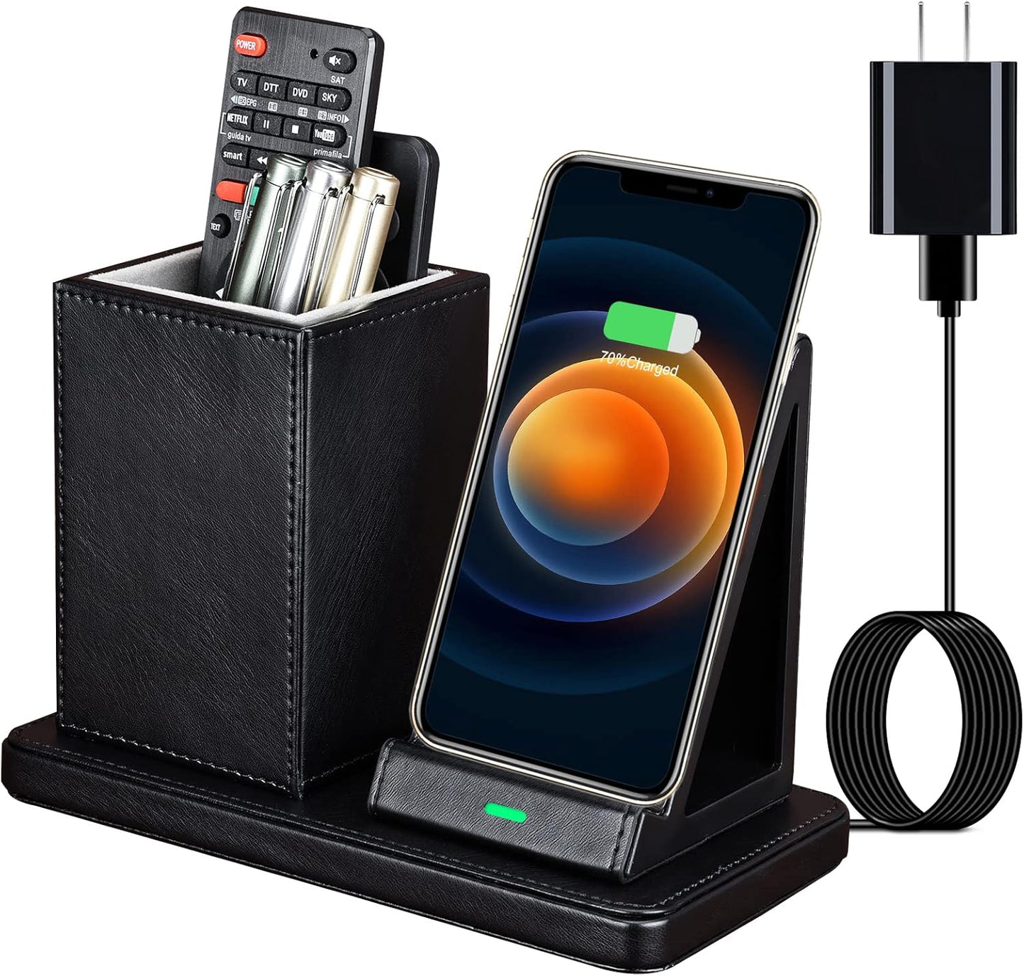 Wireless Charger with Desk Organizer, Wireless Charging Station for iPhone 13/13 Pro Max/13 Pro/12 Series/11/XS Max/XR/X/8Plus/SE 2, Wireless Charging Stand with Leather… (Marble)