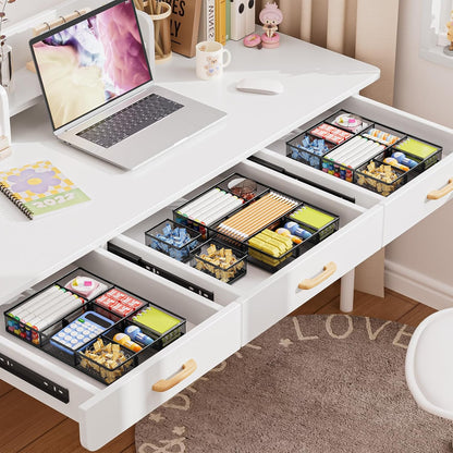 Marbrasse 3 Packs Desk Drawer Organizers, Metal Mesh Dividers Desk Drawer Organizer Tray with 9 Adjustable Compartments, Pen Organizer for Drawer Tray Box Accessories for Desktop,Kitchen, Makeup