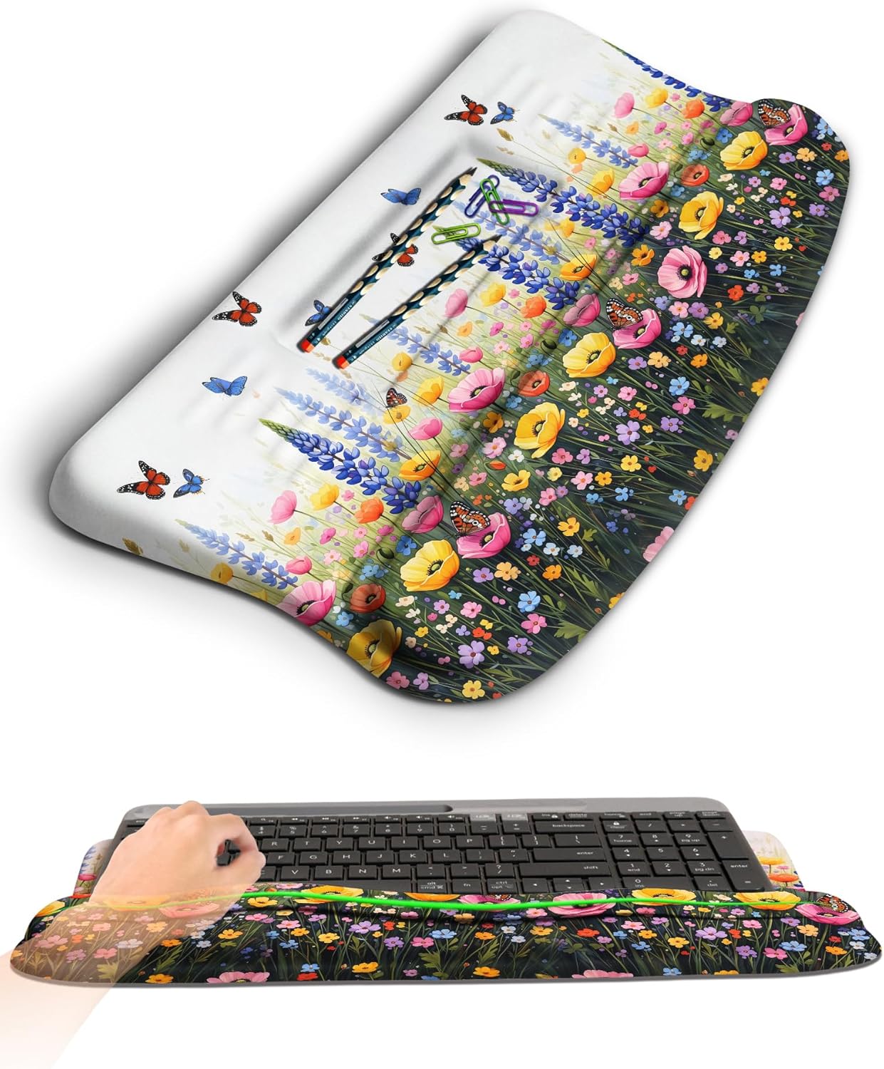 Ergonomic Wave Wrist Rest with Keyboard Stand, Cushioned Palm Rest, Comfortable Integrated Memory Foam for Natural Typing and Relieve Wrist Pain, Dark Night Black
