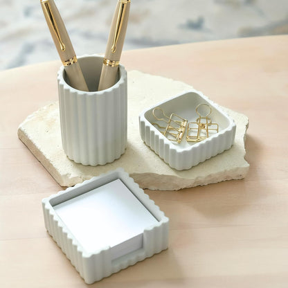 KIBAGA Modern Aesthetic Desk Accessories Set of 3 - Stylish Concrete Organizers for Pens & Office Supplies - A Cute and Functional Addition to Your Workspace Decor