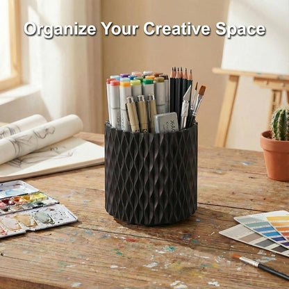 Black Pen Holder for Desk, 360° Rotating Pen Organizer with 5 Slots - Spinning Pencil Holder & Pencil Cup for Office, Art Supply, Makeup Brush - Desk Organizer for Home, School