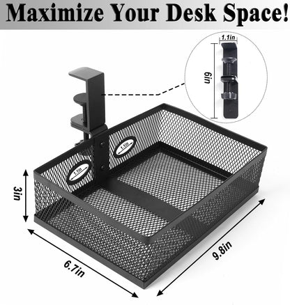 Under Desk Organizer 360° Swivel,under Desk Drawer, Clamp-On No Drill Installation,Sturdy Mesh Storage Drawer for Office,Drawing Room and Kitchen Room,Art Supplies and More(Without Cup Holder)
