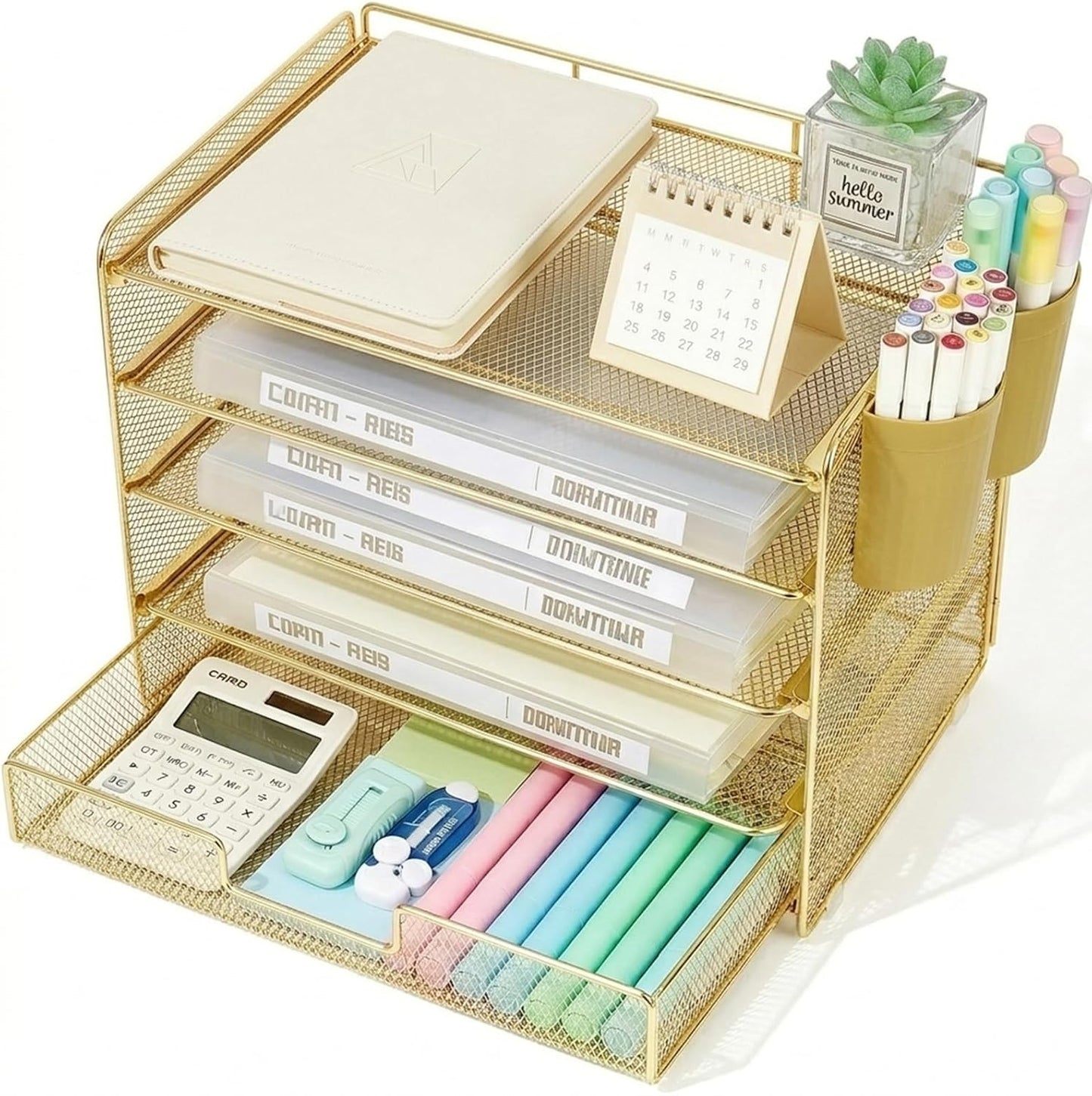 LEKETREE Desk Organizers and Accessories, 5-Tier Paper Letter Tray Organizer with File Holder, Desktop Organizer for Office Supplies (Black)