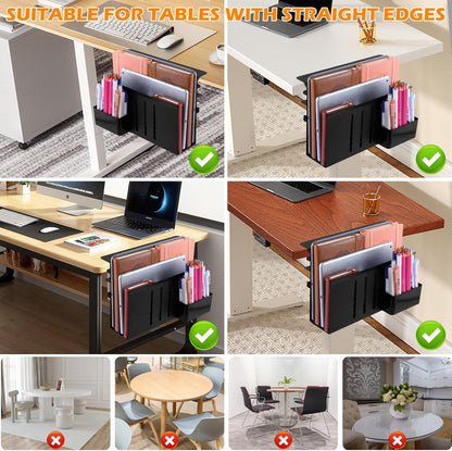 Desk Side Storage, Under Desk Laptop Mount, Table Side Hanging File Organizer, No Drill Clamp On Cable Management Tray, Laptop Holder with Magnetic Pen Holder for Office and Home
