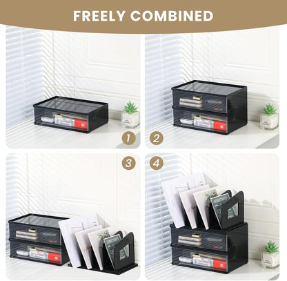 LALOBLUE Acrylic Desk Organizer with Drawer and Vertical File Holder, Desk Organizers and Accessories, Multi-Functional Office Supplies Organizer for Home or Work Desk, White