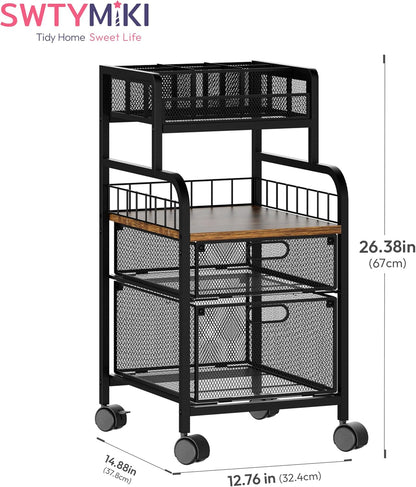 SWTYMIKI Rolling Cart with Drawers - Metal Utility Cart with Wood Shelf, DIY Divider and Locking Wheels, Craft & Art Cart Organizer for Under Desk Storage for Home Office Studio, Espresso