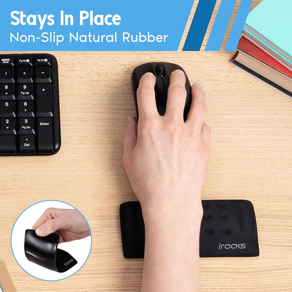 i-Rocks Memory Foam Keyboard Wrist Rest - Pain-Reducing Wrist Rest for Computer Keyboard - Non-Slip Rubber Base Wrist Rest - Cooling Keyboard Pad for Long Hours of Work, Studying, Gaming