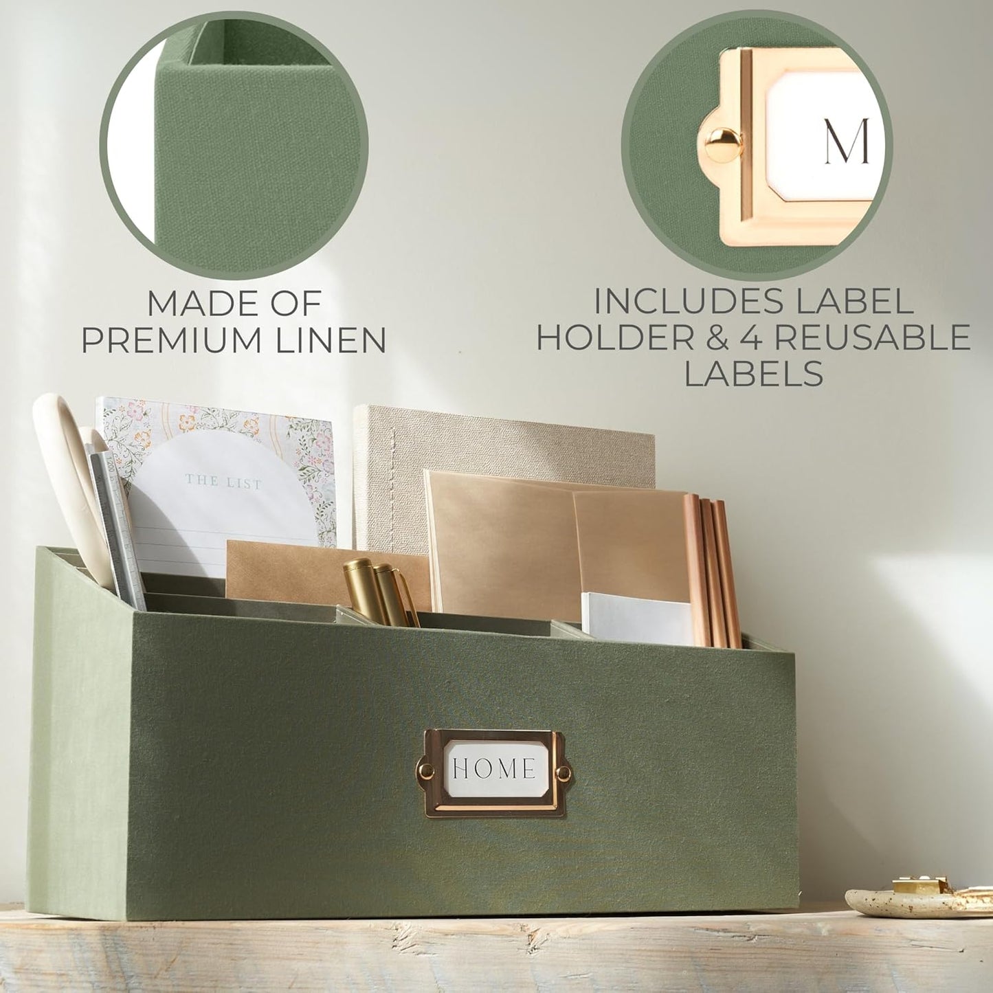 KIBAGA Stylish Linen Mail Organizer for Your Countertop – Easily Organizes Pens, Mail & More in Spacious Compartments on Any Desktop – The Perfect Desk Sorter for Paper & Office Essentials