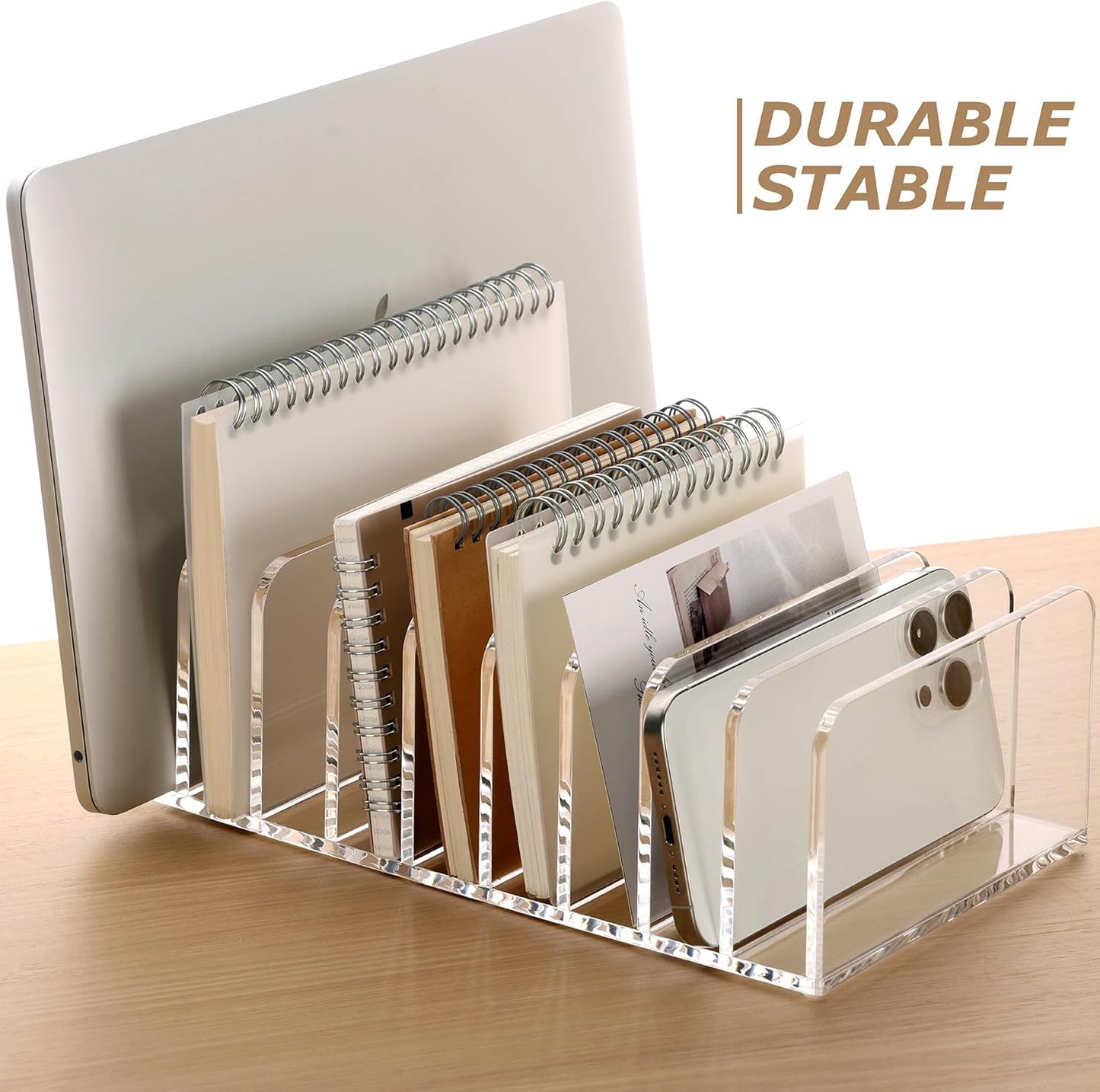 SANRUI Acrylic File Mail Desktop Organizer Sorters,3 Compartments Laddered Clear Desk Letter Organizer Office Document Sorter,Multifunction Envelope Folder Racks Holders for Office,Home, School