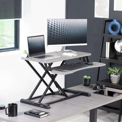 VIVO 26 inch Desk Converter, K Series, Height Adjustable Sit to Stand Riser, Dual Monitor and Laptop Workstation with Keyboard Tray, Black, DESK-V026KB