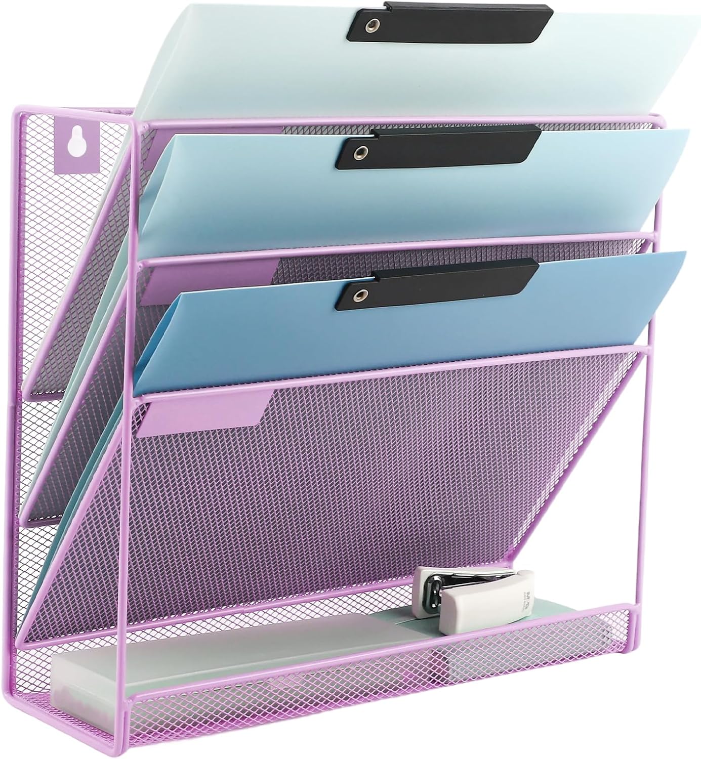EASEPRES Desk File Organizer Mesh 6-Tier, Hanging Wall Mount Document Organization Stand, Desktop Vertical Mail Paper Folder Holder Rack with Bottom Tray for Office Home Cubicle Countertop, Black