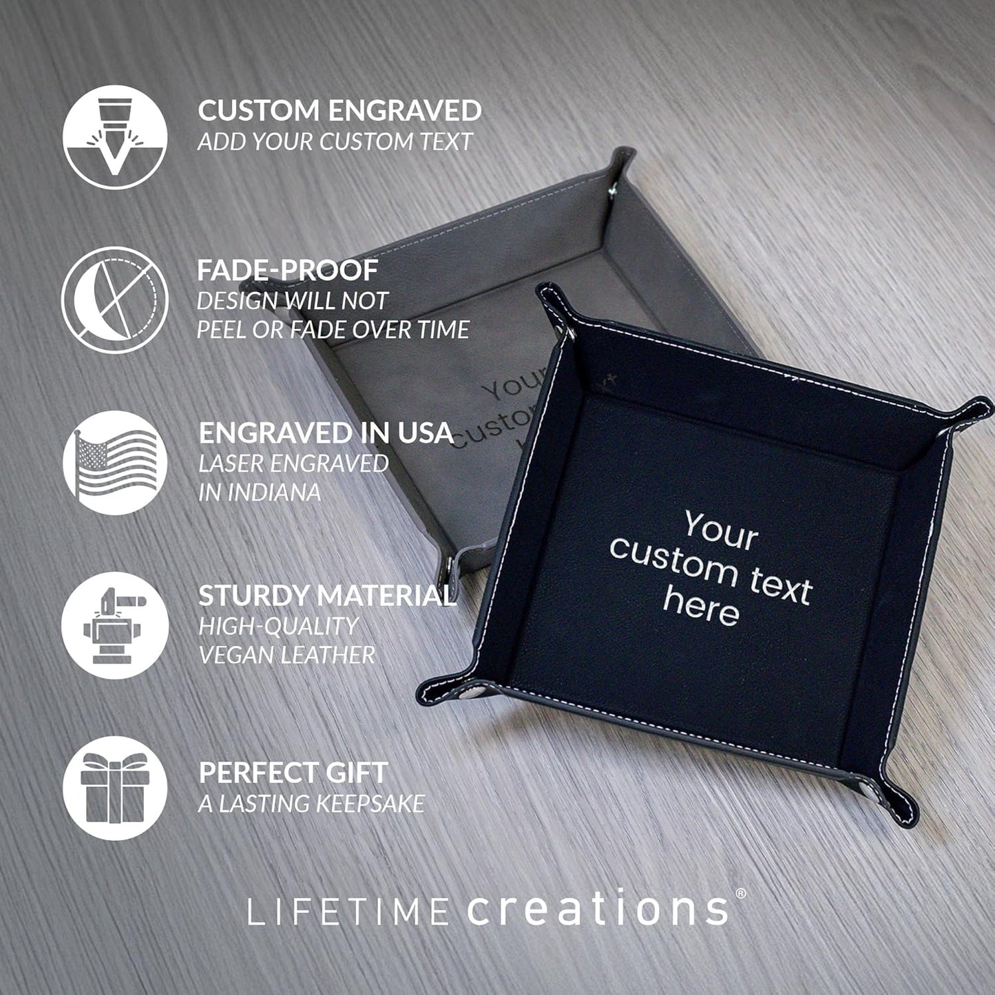 Lifetime Creations Monogrammed Valet Tray for Men (Brown) - Personalized Vegan Leather Catch All, Nightstand Desktop Desk Organizer for Coins, Keys, Watch