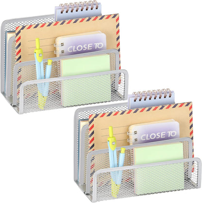 2 Pieces Desk Mail Organizer, Metal Mesh Small File Holders Letter Organizer, Bill/Document/Filing/Folders/Paper Organizer for Desktop (BLACK-2PCS)