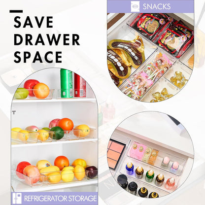 HOUSE DAY Makeup Drawer Organizer Trays 24 PCS, 4-Size Clear Drawer Organizers with Silicone Pads, Vanity Organizers and Storage, Non Slip Plastic Drawer Organizer for Desk, Bathroom, Kitchen, Office