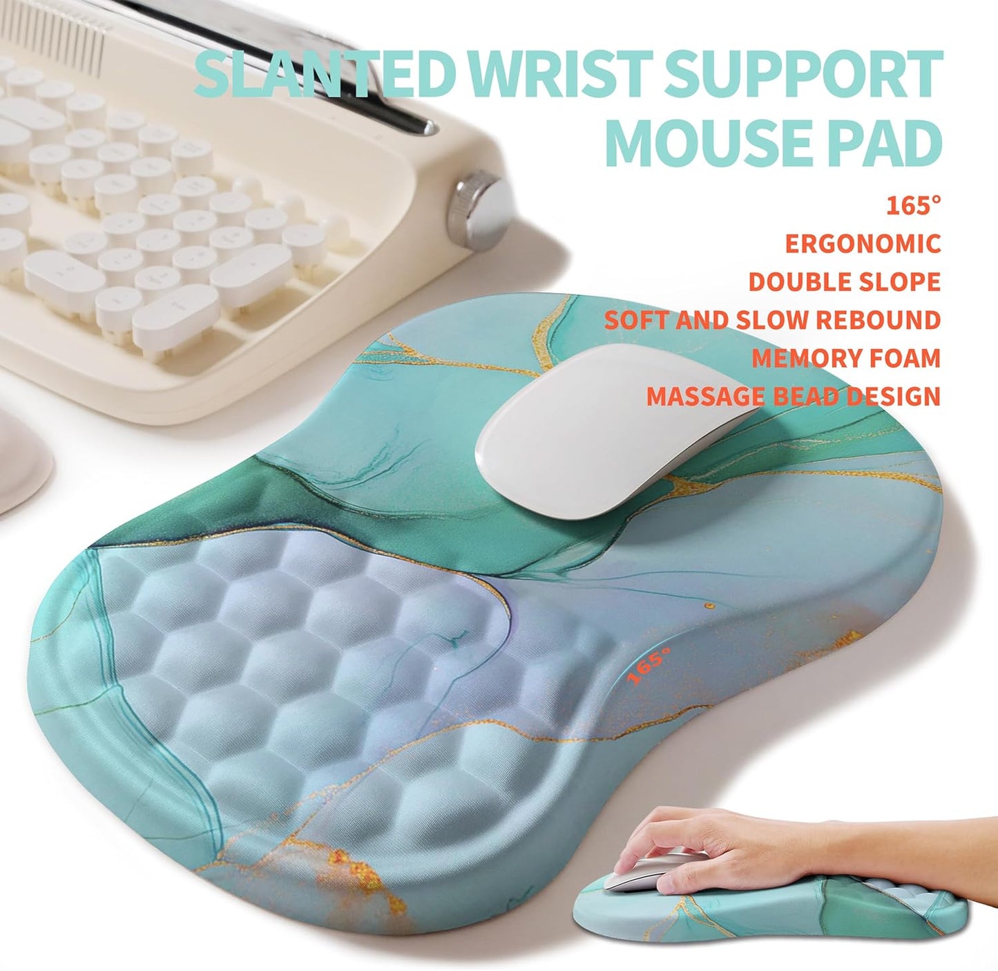 2-in-1 Ergonomic Set, Wave Rise Keyboard Wrist Rest and Massage Bulge Slope Mouse Pad Wrist Support, Cushion Memory Foam Integrated to Relieve Wrist Pain, Black