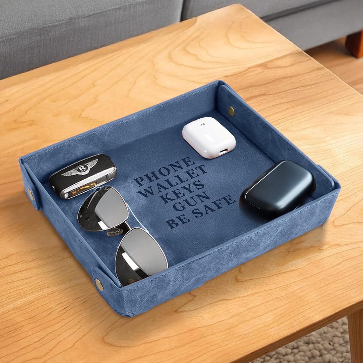 Engraved Leather Valet Tray for Men – Personalized Catchall with Custom Name for Desk, Dresser, Nightstand – Men's Organizer Tray for Keys, Wallet, Jewelry, Personalized Gift for Home, Office - Coffee