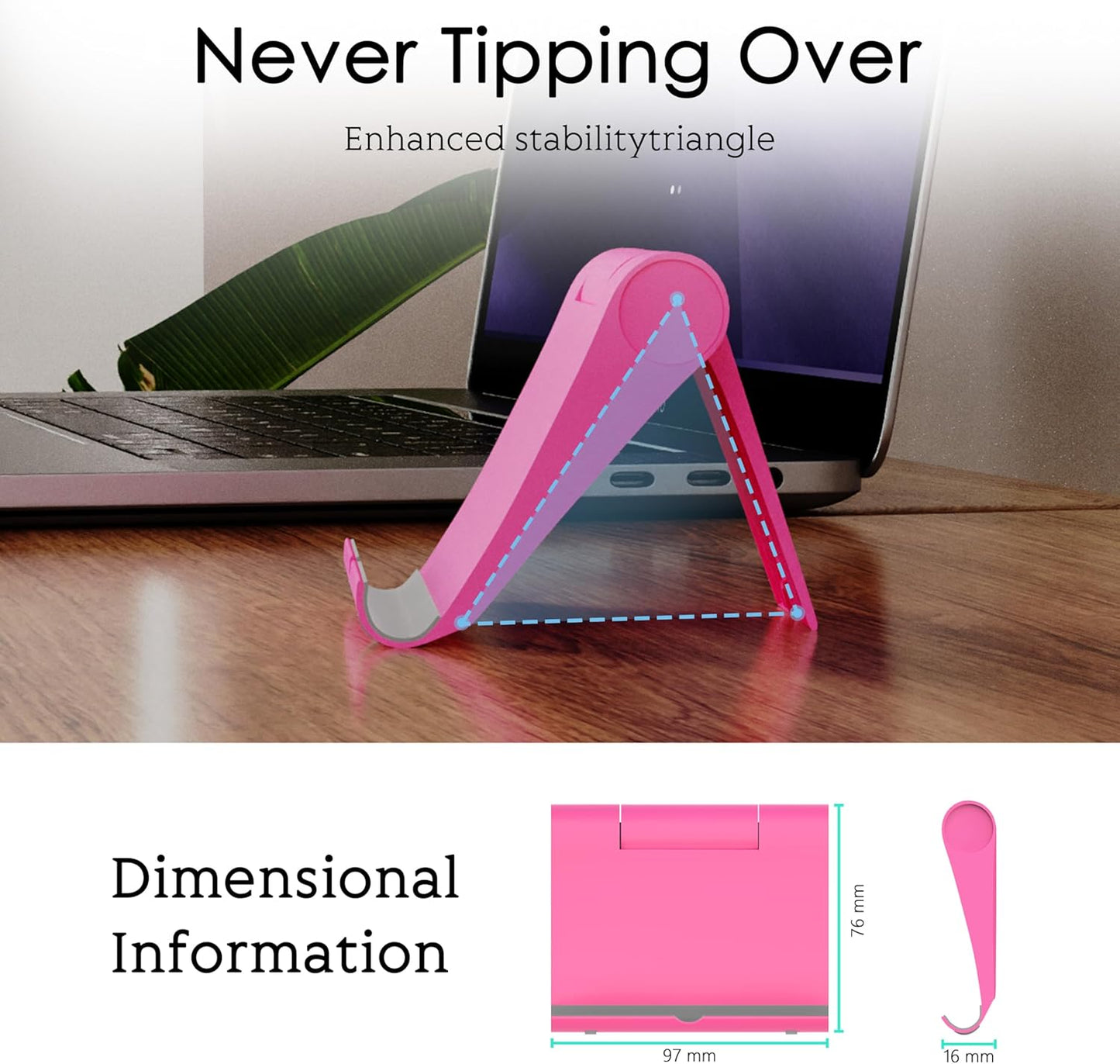 Cell Phone Stand for Desk, Foldable and Adjustable Multi-Angle Holder Dock, Universal Compatibility for Most Phone and Tablet, Portable and Sturdy Design for Office and Home (Pink)