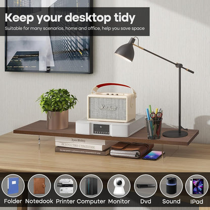 Monitor Stand Riser,Wood & Acrylic Computer Monitor Stand with LED Light,Desk Accessories Desktop Organizer Stand for Computer,Laptop,Printer,PC & TV Screen Riser
