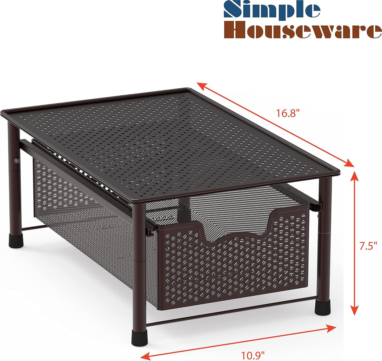 Simple Houseware Stackable 3 Tier Sliding Basket Organizer Drawer, Silver