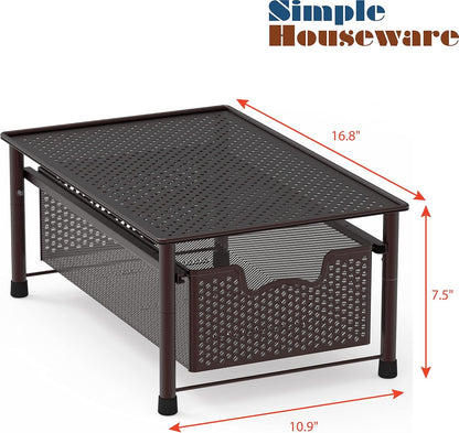 Simple Houseware Stackable 3 Tier Sliding Basket Organizer Drawer, Silver