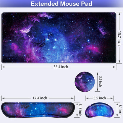 Desk Mat, Large Gaming Mouse Pad with Wrist Rest, 4in1 XXL Mousepad+Keyboard Wrist Rest+Mouse Pad Wrist Support+Cup Coaster Set Ergonomic Floral Computer Desk Arm Wrist for Decor Home Office Women