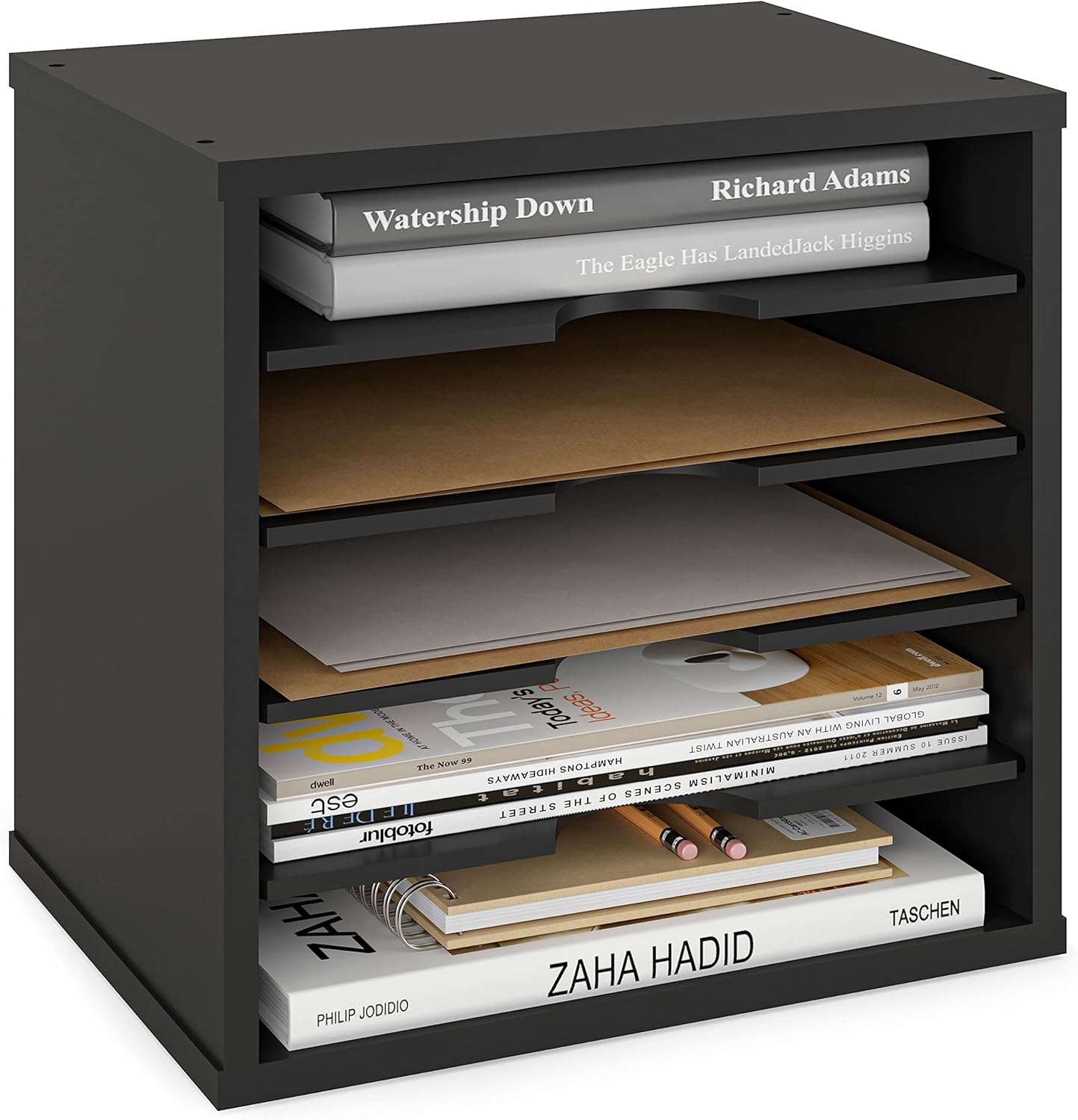 Ballucci File Organizer Paper Sorter, 5 Tier Adjustable Shelves Office Desk Organizer, 13 5/8" x 9 1/4" x 12", Black