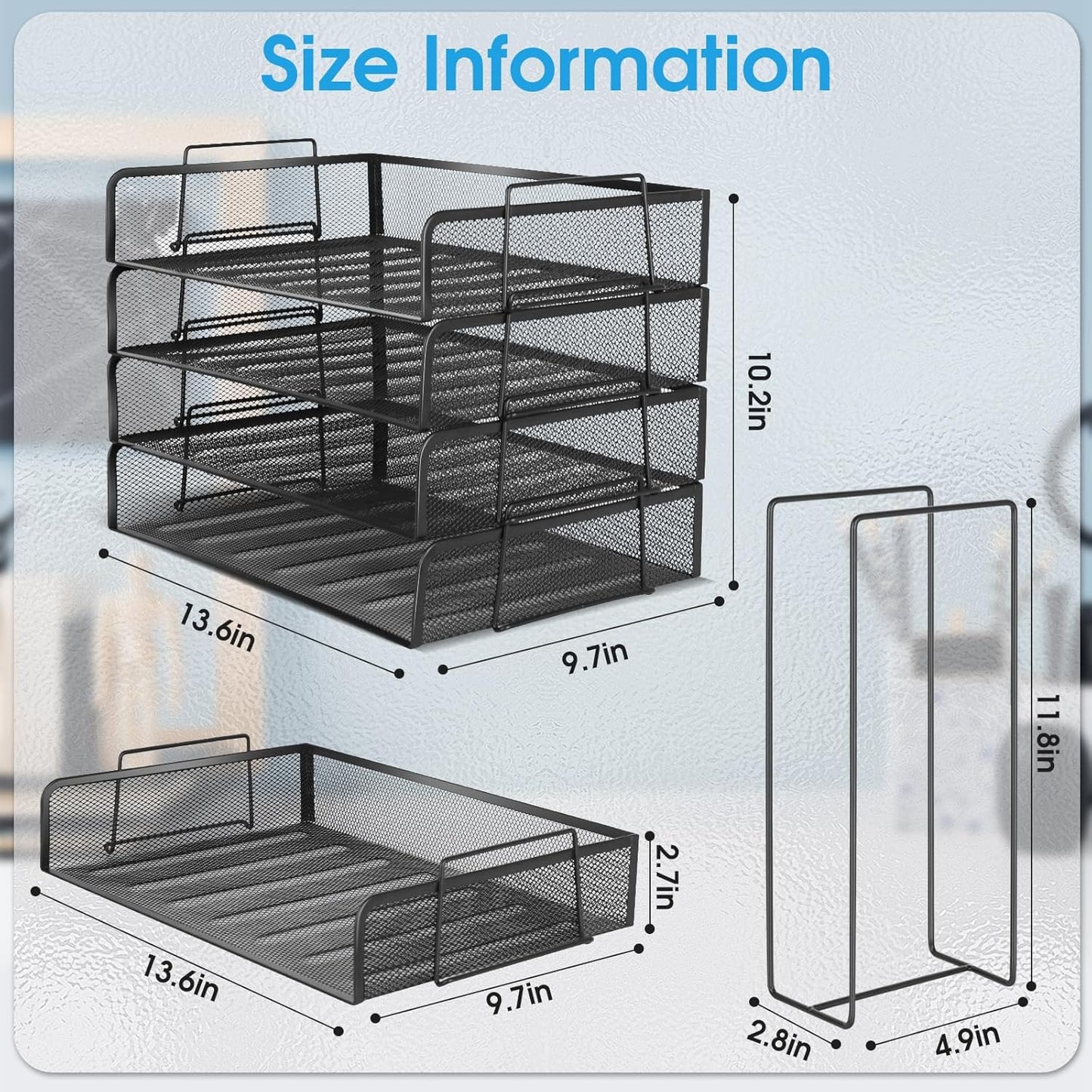 4 Tier Stackable Paper Tray Organizer for Desk, Office Desk Accessories, Paper Sorter Organizer for Letter/A4 Office File Folder Holder (Black, 16.1" x 13.2" x 10.12")