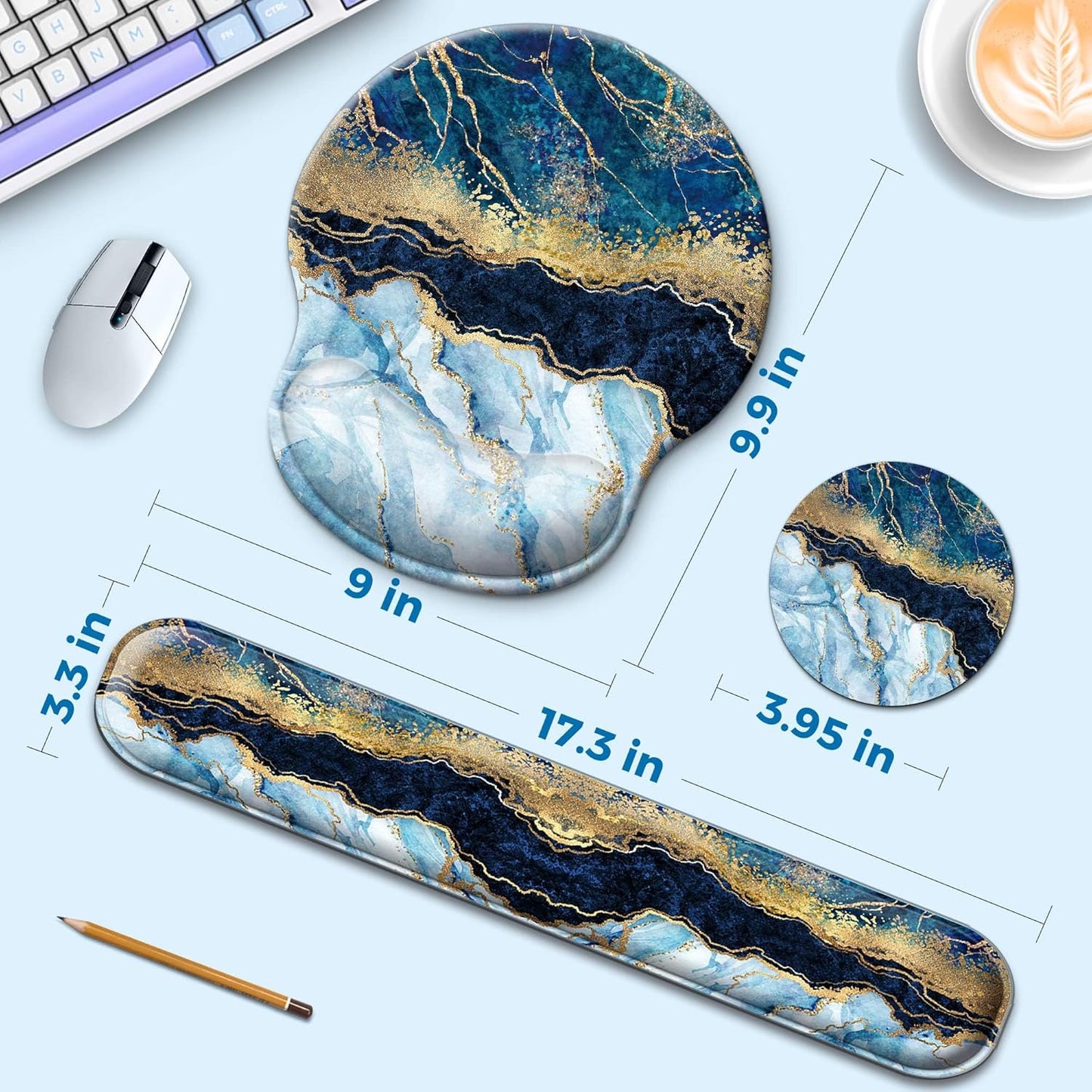 Mouse Pad and Keyboard Wrist Rest Support, with Non-Slip PU Base,Gel Mouse Pad with Coaster,Pain Relief for Gaming, Computer,Office -Beach