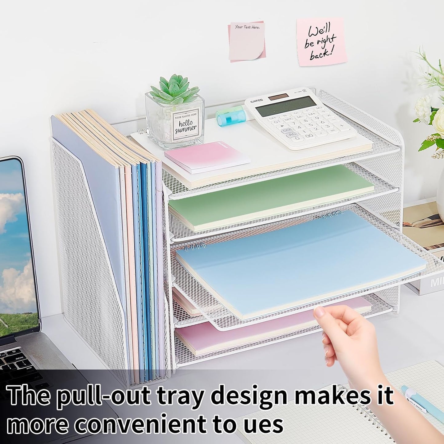 OPNICE Desk Organizer, 5-Tier Paper Organizer Letter Tray with Magazine Holder, Office Desk Accessories & Workspace Organizers, Desktop File Organizer for Office Supplies Storage, Black