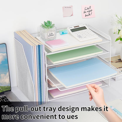 OPNICE Desk Organizer, 5-Tier Paper Organizer Letter Tray with Magazine Holder, Office Desk Accessories & Workspace Organizers, Desktop File Organizer for Office Supplies Storage, Black