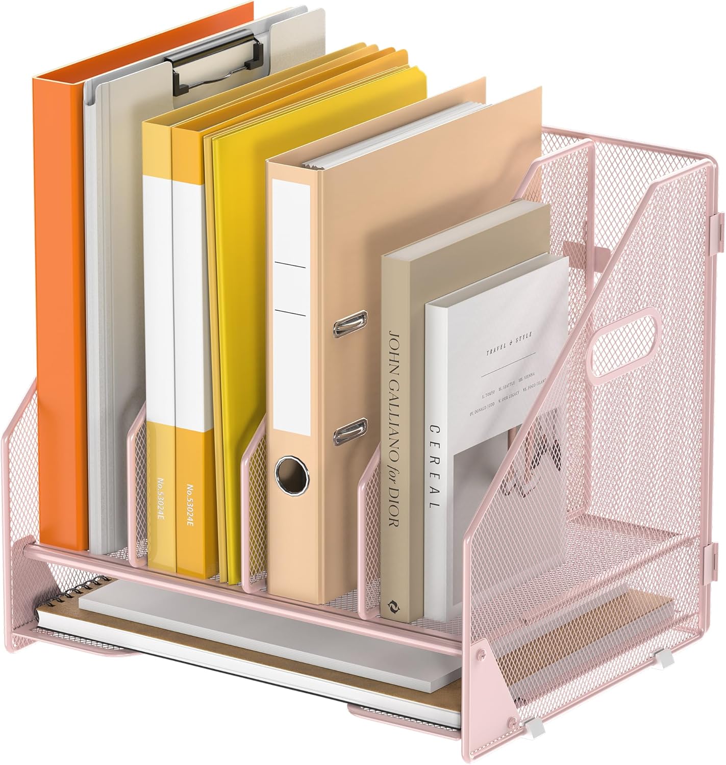Desk File Folder Holder Organizer-5 Vertical Compartments Racks and Paper Letter Tray,Mesh Magazine File Holder Sorter,Desktop Accessories & Workspace Organizers for Home,Office,School-Black