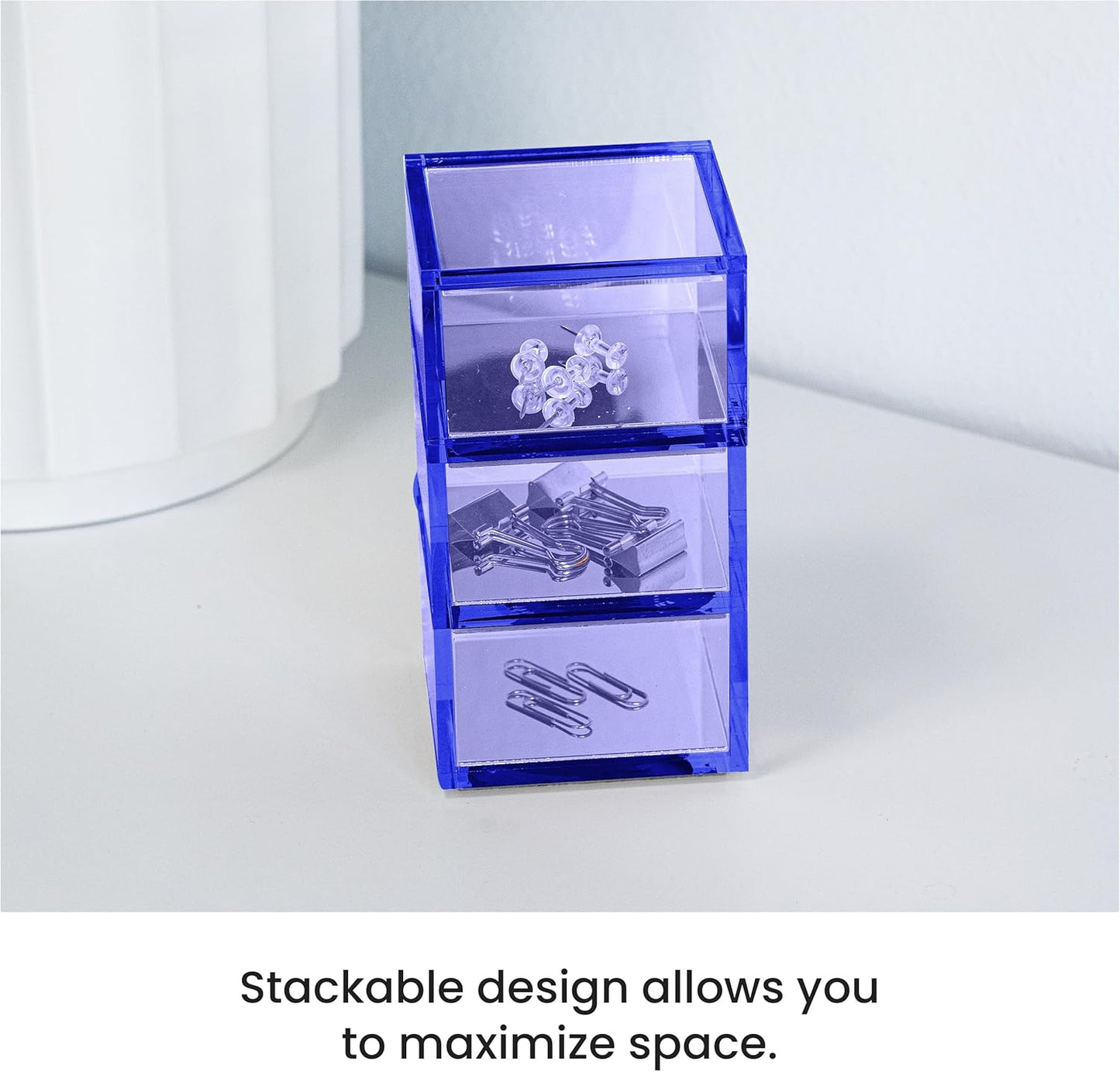 OfficeGoods 3-Tier Stackable Acrylic Holder- Stylish Desk Organizer and Storage for Office or Home – Transparent Round Design with Gold Metal Base