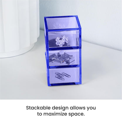 OfficeGoods 3-Tier Stackable Acrylic Holder- Stylish Desk Organizer and Storage for Office or Home – Transparent Round Design with Gold Metal Base