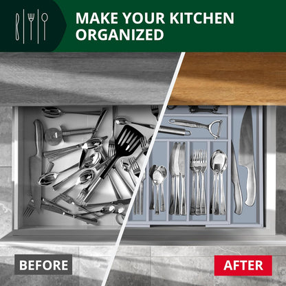 ROYAL CRAFT WOOD Luxury Bamboo Kitchen Drawer Organizer - Silverware Organizer, Utensil Holder & Cutlery Tray Drawer Dividers for Flatware (9 Slot, Natural)