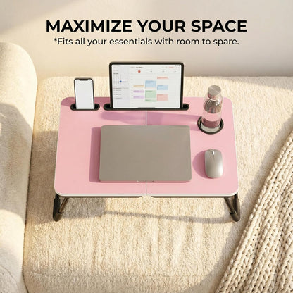 BUYIFY Foldable Laptop Bed Desk for Couch, Sofa - Large Lap Desk Tray Table with Cup Holder and Tablet Slot - Portable Notebook Stand for Eating, Writing, Studying and WFH -NEW-006