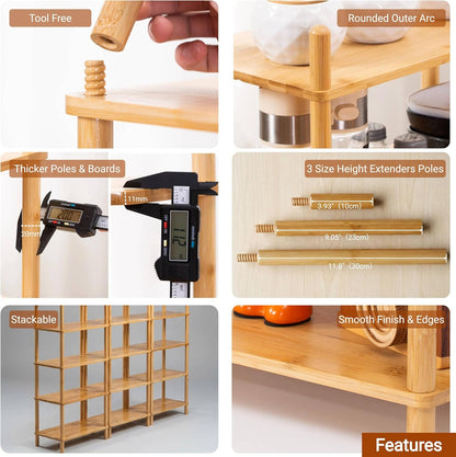 2-Tier Expandable Bamboo Desktop Organizer Shelf Kitchen Cabinet and Counter Riser Display Shelf for Top of Desk Home Office Bathroom Coffee Table Display Stand (1, Natural, 2-Tier Plus)
