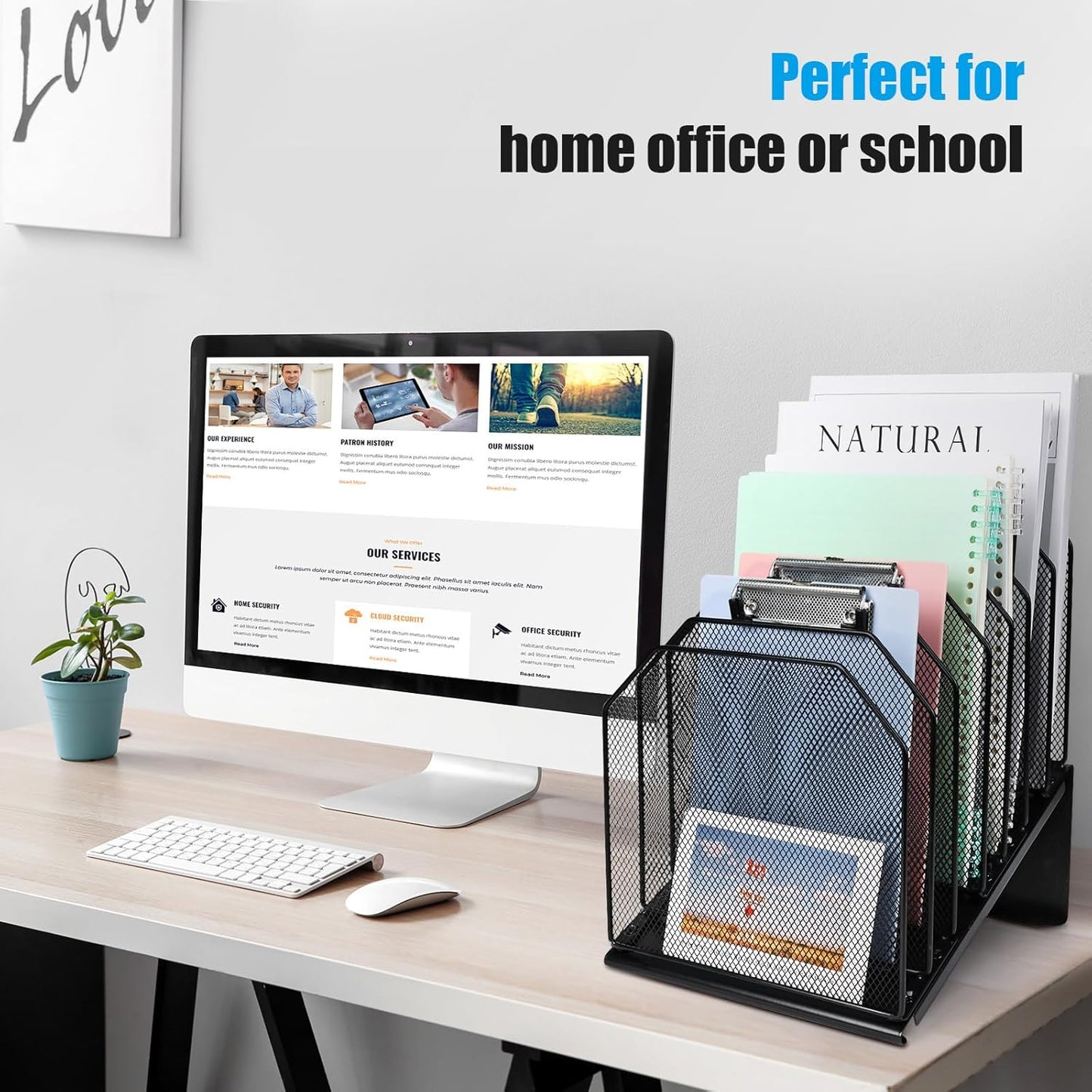 SUMMORO Inclined File Organizer for Desk, 7-Section Vertical File Folder Holder Office Desk Organizer Metal Rack File Wire Mesh Desktop Document Sorter for Office School Classroom Home (Black)