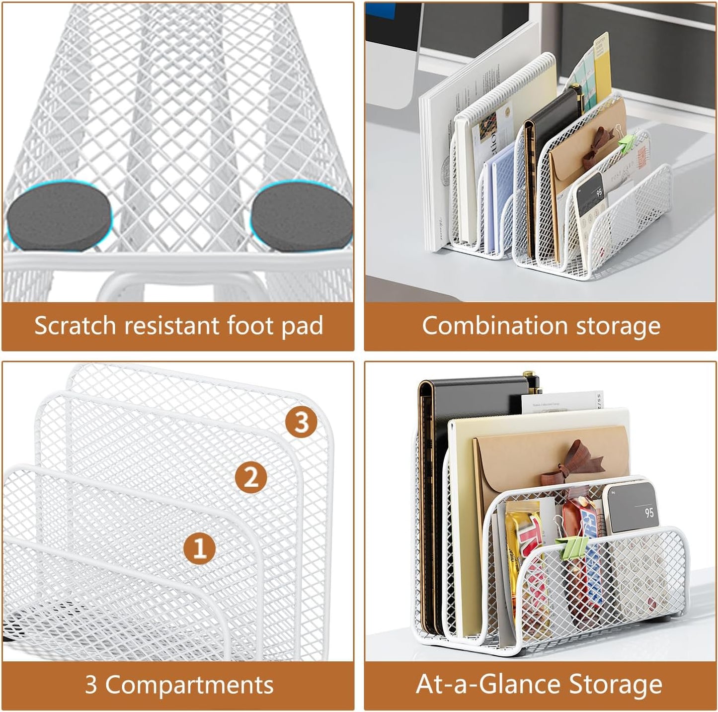 gianotter Mail Organizer Countertop, Metal File Holder with 3-Slot, Rose Gold Desk Accessories & Workspace Organizers (Rose Gold)