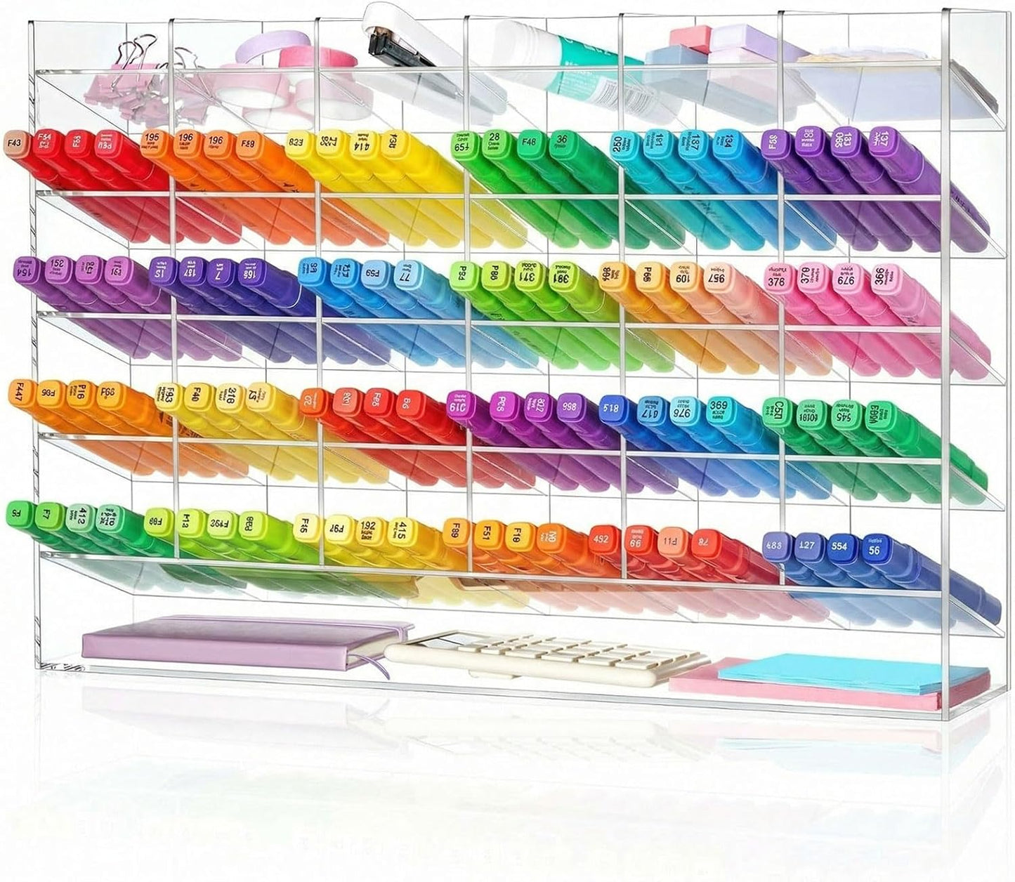 MotiMind Acrylic Pen Organizer Storage for 250 Markers Vertical Marker Organizer Acrylic Pen Display Holder for Office Desk Desktop Stationery Pencil Storage, Clear, 13 x 4 x 12.4 Inch